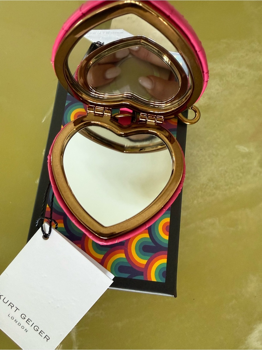 Kurt Geiger Pink Quilted Heart Key mirror Charm - Picture 2 of 5
